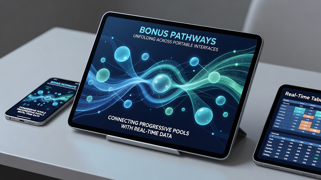 Dashboard view of real-time bonus tracking connecting progressive pools with live tables and sports markets on a portable device