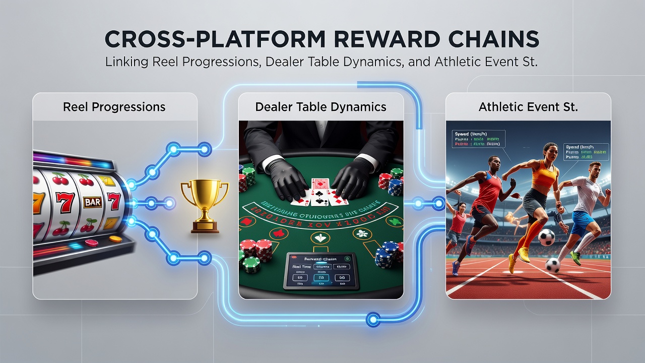 Screenshot of handheld device interface displaying linked rewards across slots, tables, and sports betting