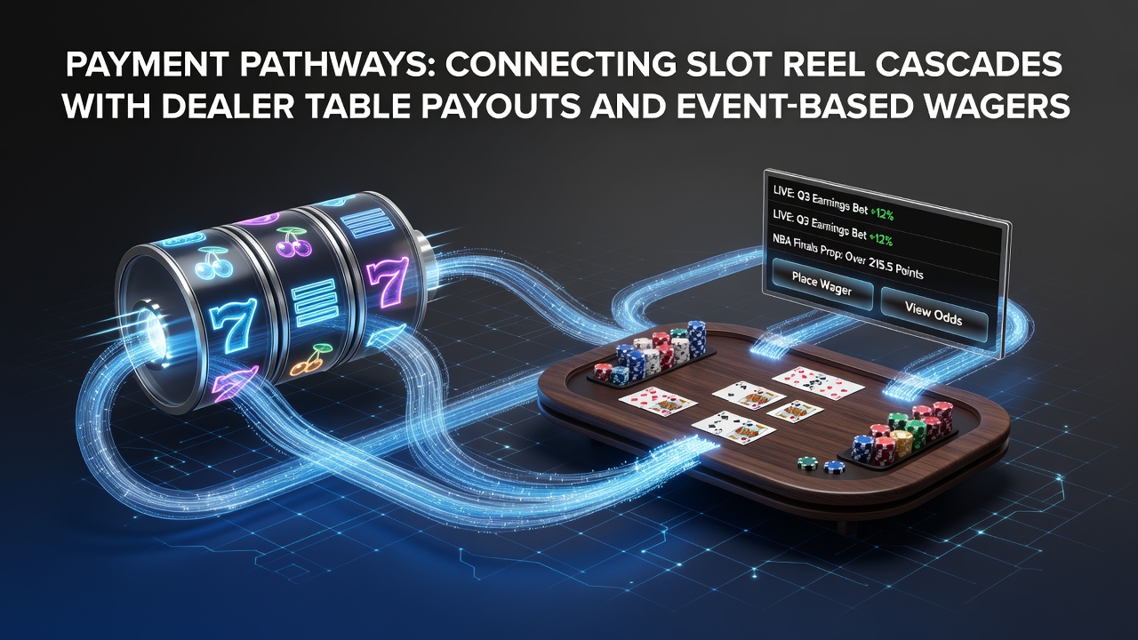 Flow diagram of payment pathways across slot cascades, dealer payouts, and event wagers