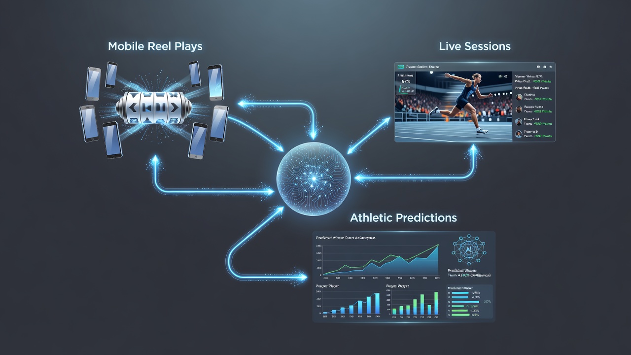 Live dealer table with overlaid sports prediction leaderboard and mobile reel progress indicators
