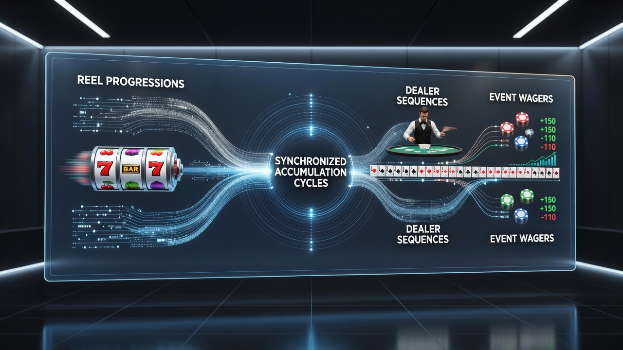 Loyalty dashboard displaying combined progress from slots, live dealer games, and sports wagers in a single interface