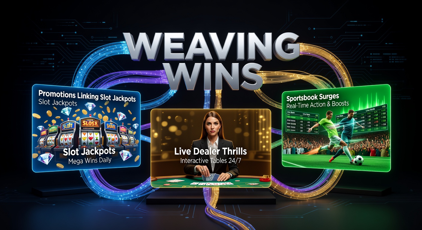 Dynamic graphic showing bonus flows from slot jackpots to live roulette wheels and sportsbook betting slips
