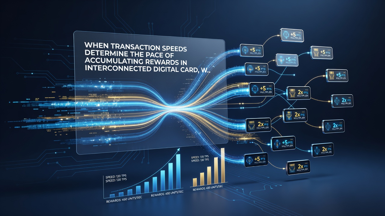 Analytics dashboard displaying transaction speed metrics alongside reward accumulation graphs for card, wheel, and prediction modules